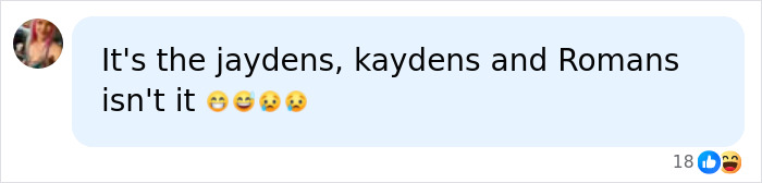 A social media comment suggesting specific names like Jayden, Kayden, and Roman are associated with red flag students.