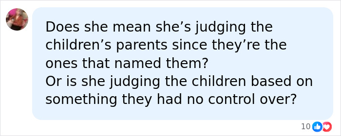 A social media comment questioning if judging red flag students based on names is about the children or their parents.