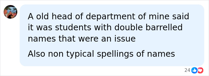 A comment from a head of department about students with double-barreled or non-typical names, regarding teachers spotting red flag students.