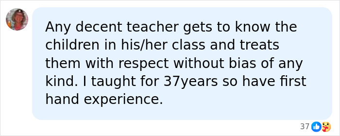 A teacher's comment emphasizes respecting students without bias, reflecting on how teachers spot red flag students.