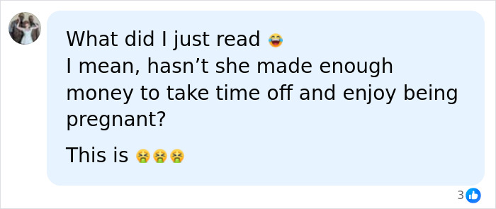 A social media comment asking why adult star Bonnie Blue didn't take time off while dealing with her baby bump.