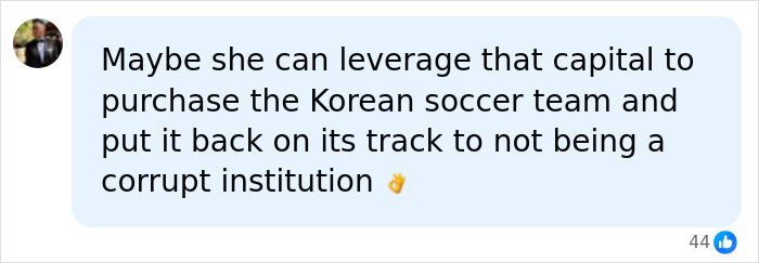 A social media comment about leveraging capital from a billionaire divorce to purchase a soccer team. A social media comment about leveraging capital from a billionaire divorce to purchase a soccer team.