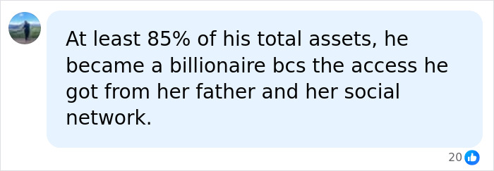 A comment on the billionaire's divorce, mentioning he became a billionaire due to his wife's family. A comment on the billionaire's divorce, mentioning he became a billionaire due to his wife's family.