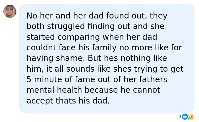 A social media comment discusses a woman's dad and Charles Manson, questioning similarities. A social media comment discusses a woman's dad and Charles Manson, questioning similarities.