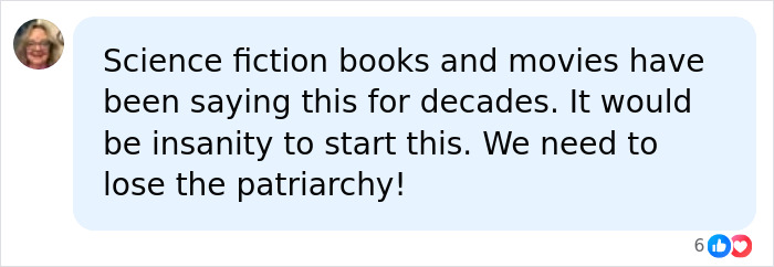 A social media comment discussing nuclear war, mentioning science fiction books and movies.