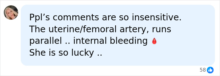 A social media comment discussing the insensitivity of remarks about a woman's catastrophic cruise injury, mentioning internal bleeding. A social media comment discussing the insensitivity of remarks about a woman's catastrophic cruise injury, mentioning internal bleeding.