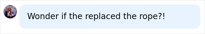 A social media comment asking if the rope was replaced after a Louisiana woman's catastrophic cruise injury. A social media comment asking if the rope was replaced after a Louisiana woman's catastrophic cruise injury.