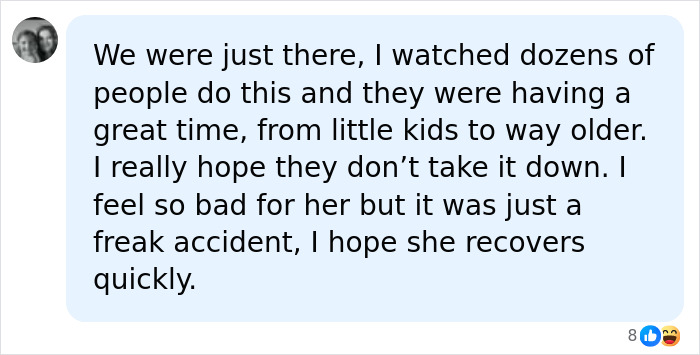 A social media comment about a Louisiana woman's cruise injury, calling it a 'freak accident' and hoping for recovery. A social media comment about a Louisiana woman's cruise injury, calling it a 'freak accident' and hoping for recovery.