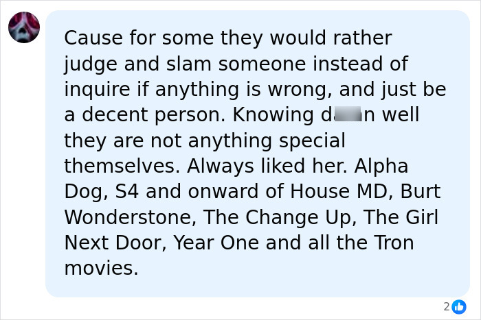 A comment about Olivia Wilde's dramatically slimmer frame, mentioning her filmography and judging others. A comment about Olivia Wilde's dramatically slimmer frame, mentioning her filmography and judging others.