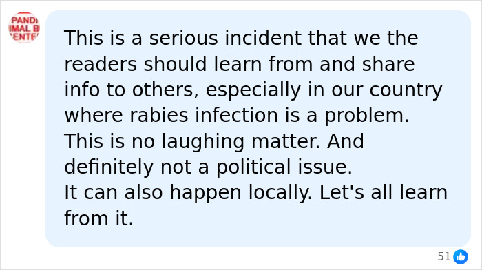A comment emphasizing the serious incident of the 11-year-old Canadian boy and the importance of learning about rabies infection. A comment emphasizing the serious incident of the 11-year-old Canadian boy and the importance of learning about rabies infection.