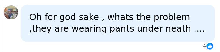 Social media comment on female athletes' unusual uniforms: Oh for god sake, whats the problem, they are wearing pants under neath ....