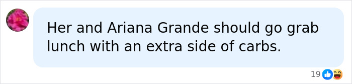 A comment suggesting Olivia Wilde and Ariana Grande should eat more carbs due to their slimmer frames. A comment suggesting Olivia Wilde and Ariana Grande should eat more carbs due to their slimmer frames.