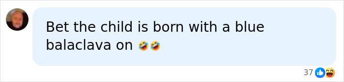 A comment bubble showing a user stating, Bet the child is born with a blue balaclava on, regarding Bonnie Blue's birth. A comment bubble showing a user stating, Bet the child is born with a blue balaclava on, regarding Bonnie Blue's birth.