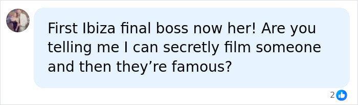 A social media comment asking if filming someone can make them famous, referencing the Red Bikini Woman. A social media comment asking if filming someone can make them famous, referencing the Red Bikini Woman.