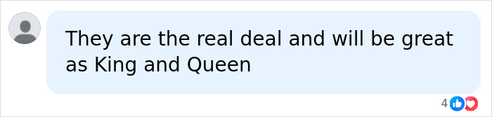 A social media comment praising Prince William and Kate as future King and Queen. A social media comment praising Prince William and Kate as future King and Queen.
