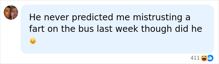 A social media comment about an expert's AI warning, humorously referencing a personal experience.