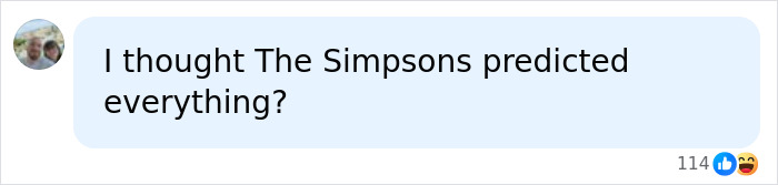 A social media comment humorously asking if The Simpsons predicted the grim AI warning and financial crisis.