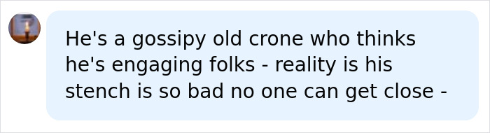 A social media comment criticizing Trump after his NATO family photo snub, calling him a gossipy old crone. A social media comment criticizing Trump after his NATO family photo snub, calling him a gossipy old crone.