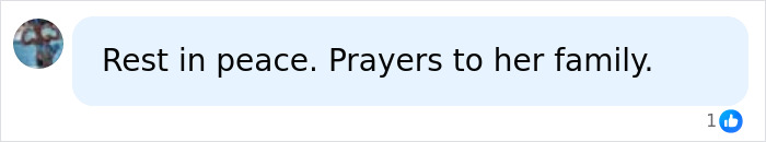 A social media comment expressing prayers for Hannah Rapp's family during her memorial.