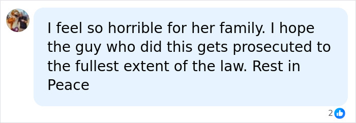 A social media comment expressing sympathy for Hannah Rapp's family, mentioning her memorial and ring shopping.