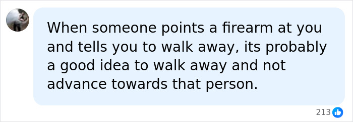 Screenshot of a comment discussing the Walmart parking lot video, advising to walk away if a firearm is pointed at you. Screenshot of a comment discussing the Walmart parking lot video, advising to walk away if a firearm is pointed at you.
