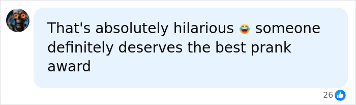A social media comment finding the baby photo yearbook incident 'absolutely hilarious' and worthy of a 'prank award'.