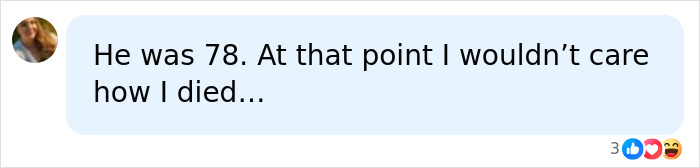 A social media comment about someone dying at 78, implying indifference to the cause of d***h. A social media comment about someone dying at 78, implying indifference to the cause of d***h.