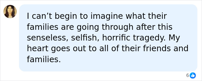 A social media comment on the horrific family tragedy, expressing sympathy for grieving families and friends. A social media comment on the horrific family tragedy, expressing sympathy for grieving families and friends.