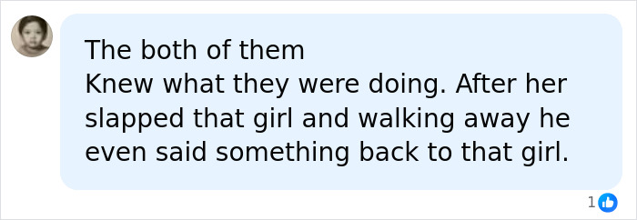 A social media comment discussing the Canadian woman accused of slapping a teen and how both parties knew what they were doing. A social media comment discussing the Canadian woman accused of slapping a teen and how both parties knew what they were doing.