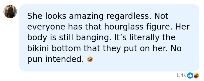 A social media comment defending Stassi Schroeder's body against SpongeBob comparisons after SI Swimsuit Runway.