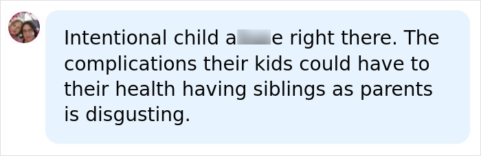 A social media comment discussing the health complications for children in a half-sibling marriage controversy. A social media comment discussing the health complications for children in a half-sibling marriage controversy.
