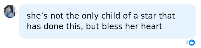 A social media comment discussing Katie Holmes daughter Suri taking legal action against father Tom Cruise.