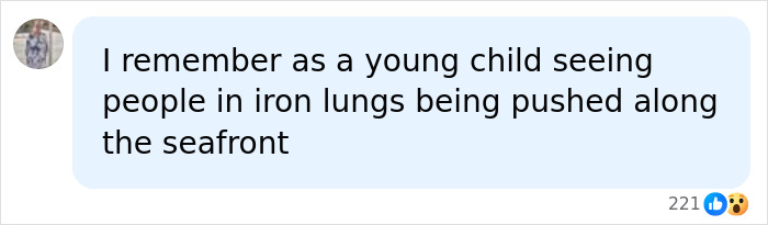 A social media comment from a user remembering seeing people in iron lungs along the seafront.