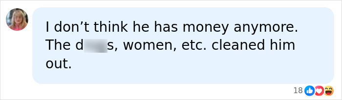 A social media comment mentioning a former highest-paid TV actor losing money due to past actions. A social media comment mentioning a former highest-paid TV actor losing money due to past actions.