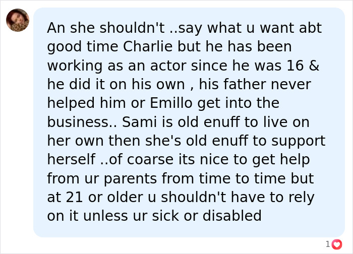 Comment about the TV actor's daughter joining an adult website, mentioning her father's career and self-sufficiency. Comment about the TV actor's daughter joining an adult website, mentioning her father's career and self-sufficiency.
