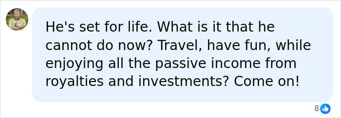 A comment about Jim Parsons set for life, enjoying passive income from royalties and investments. A comment about Jim Parsons set for life, enjoying passive income from royalties and investments.