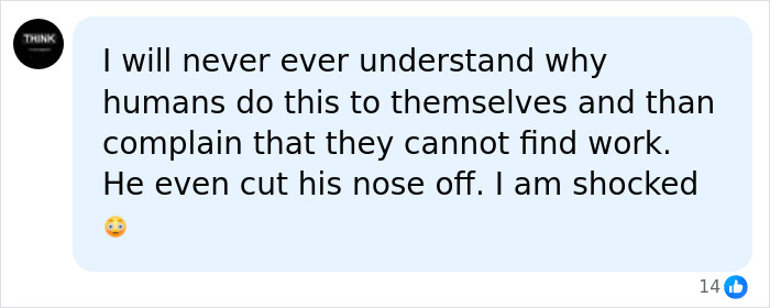A social media comment expressing shock and questioning why the Black Alien man removed his nose, impacting his career. A social media comment expressing shock and questioning why the Black Alien man removed his nose, impacting his career.