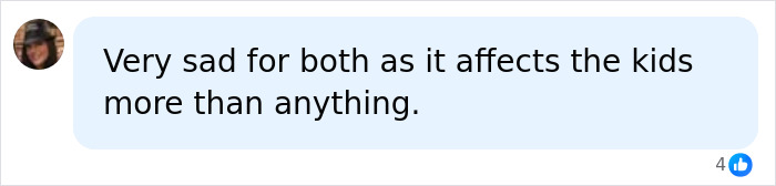 A social media comment on a Hollywood star's custody battle mentioning the impact on kids.