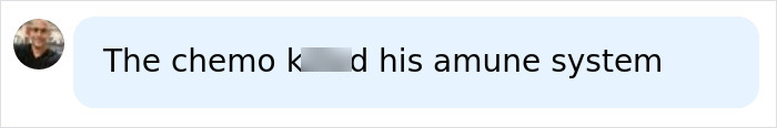 A social media comment discussing how chemotherapy affected an immune system, related to pneumonia. A social media comment discussing how chemotherapy affected an immune system, related to pneumonia.
