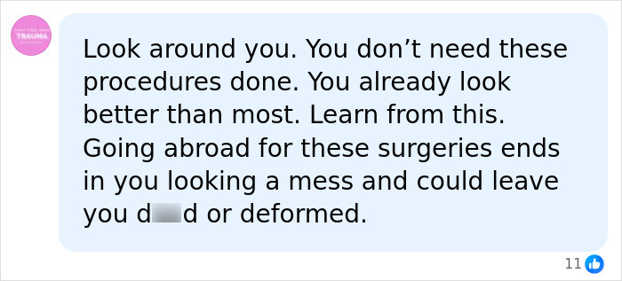 A social media comment warning against Turkish doctors and botched surgery after the mother passes away. A social media comment warning against Turkish doctors and botched surgery after the mother passes away.
