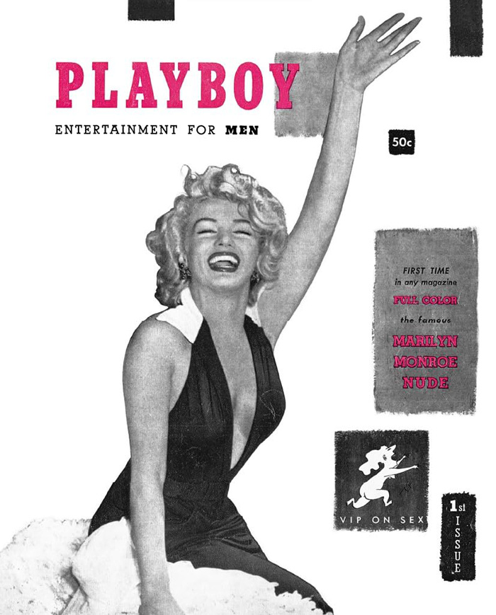 The first issue of Playboy magazine featuring Marilyn Monroe on the cover, a classic Playboy image after rebranding and makeover of bunnies. The first issue of Playboy magazine featuring Marilyn Monroe on the cover, a classic Playboy image after rebranding and makeover of bunnies.