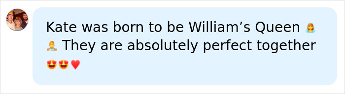 Screenshot of a social media comment praising Kate and William's relationship, adding to the fairytale wedding narrative. Screenshot of a social media comment praising Kate and William's relationship, adding to the fairytale wedding narrative.