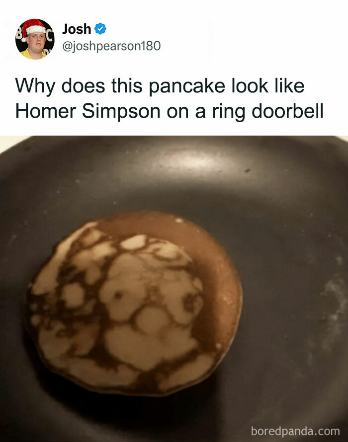 A blursed meme featuring a pancake resembling Homer Simpson on a Ring doorbell.