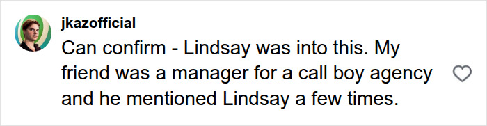 Instagram comment by jkazoffical claiming to confirm allegations about Senator Lindsey Graham and a call boy agency.