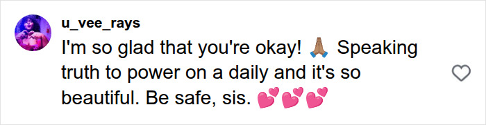 A social media comment from 'u_vee_rays' expressing relief and support for 'speaking truth to power', referencing Senator Lindsey Graham. A social media comment from 'u_vee_rays' expressing relief and support for 'speaking truth to power', referencing Senator Lindsey Graham.