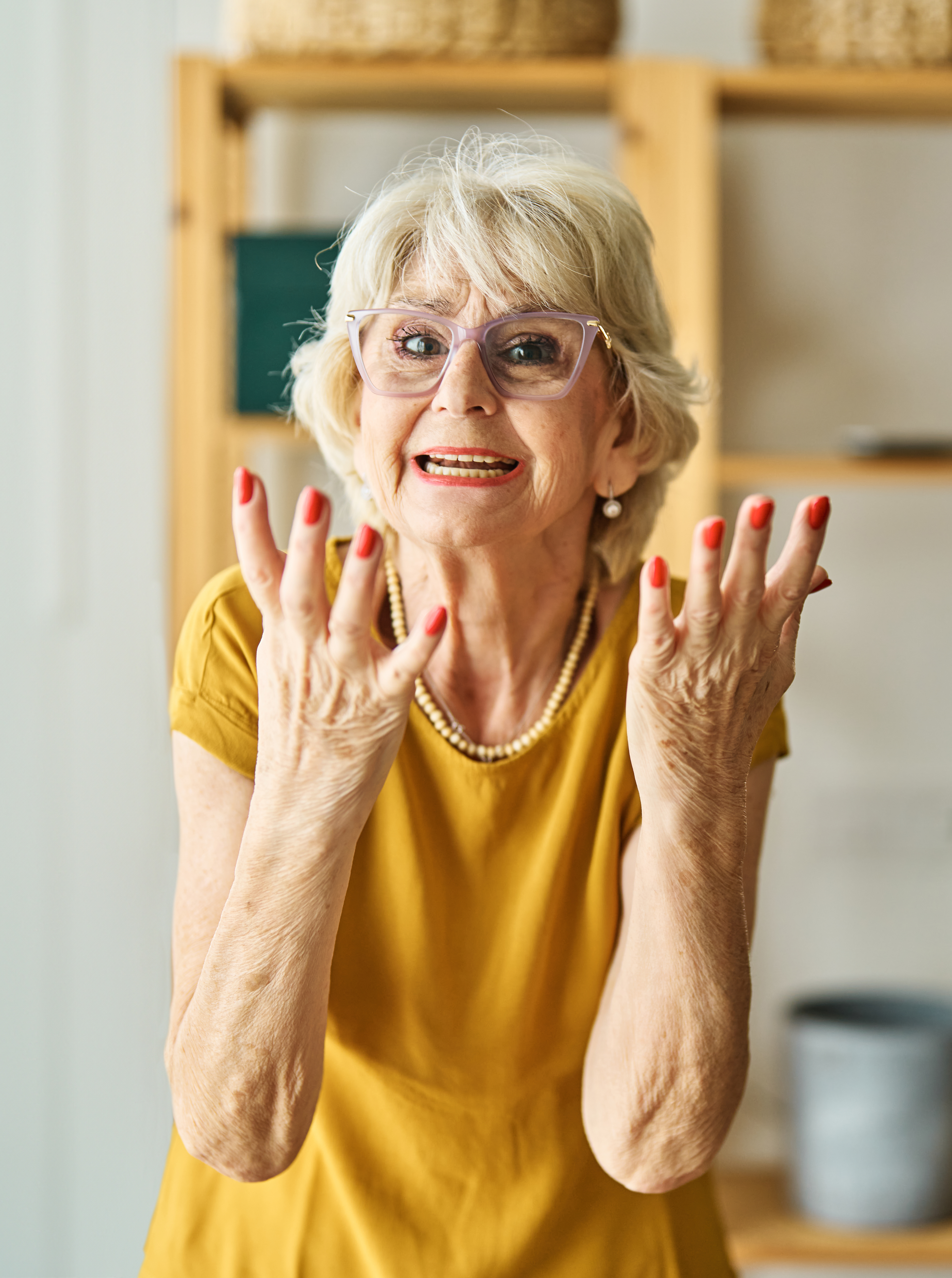 A frustrated old Karen with white hair, glasses, and a yellow shirt, gesturing wildly, embodying the misidentification of a stepparent kidnapping. A frustrated old Karen with white hair, glasses, and a yellow shirt, gesturing wildly, embodying the misidentification of a stepparent kidnapping.