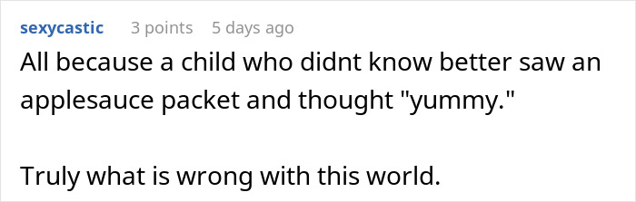 A comment reflecting on the racial slur incident involving a White Minnesota mom and a Black autistic child over an applesauce packet. A comment reflecting on the racial slur incident involving a White Minnesota mom and a Black autistic child over an applesauce packet.