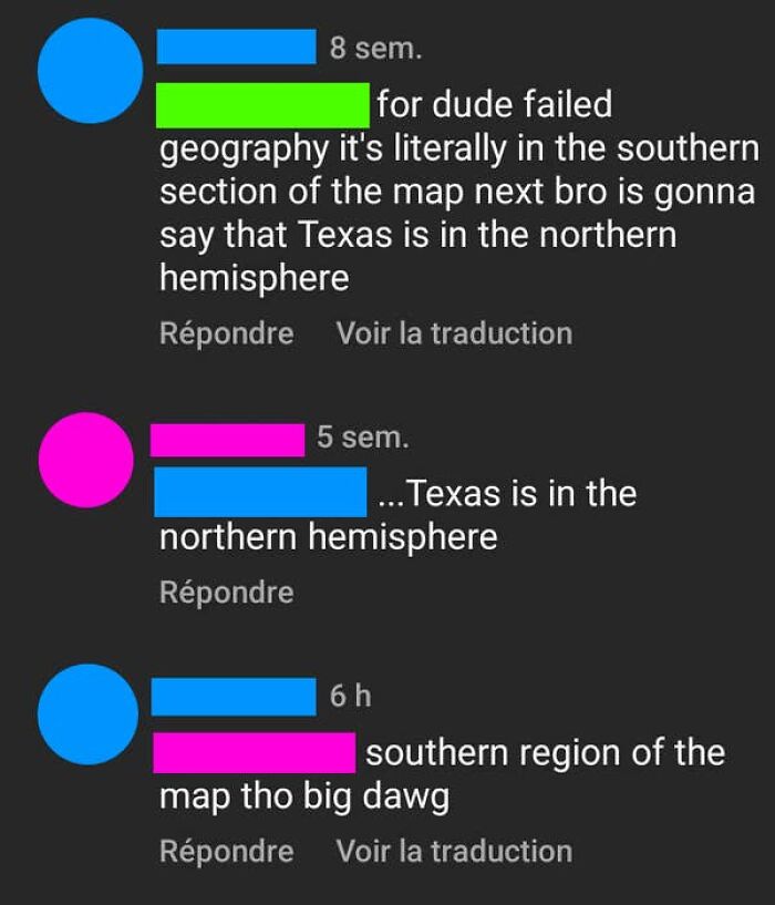 A screenshot from a social media discussion showing people from the US are very confused about geography.