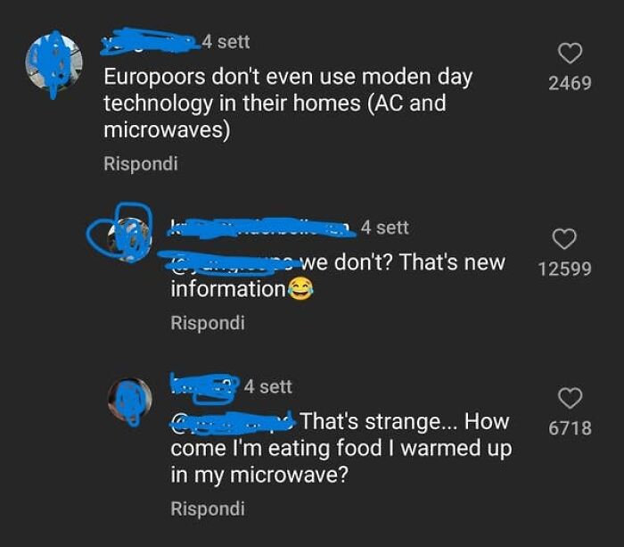 A social media screenshot showing Americans confused about European technology use, specifically microwaves.