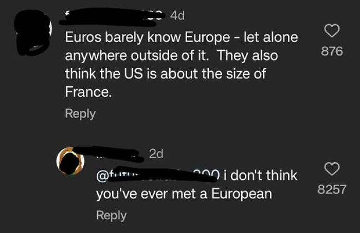 Screenshot of confused Americans discussing the knowledge of Europeans, indicating people from the US are very confused.